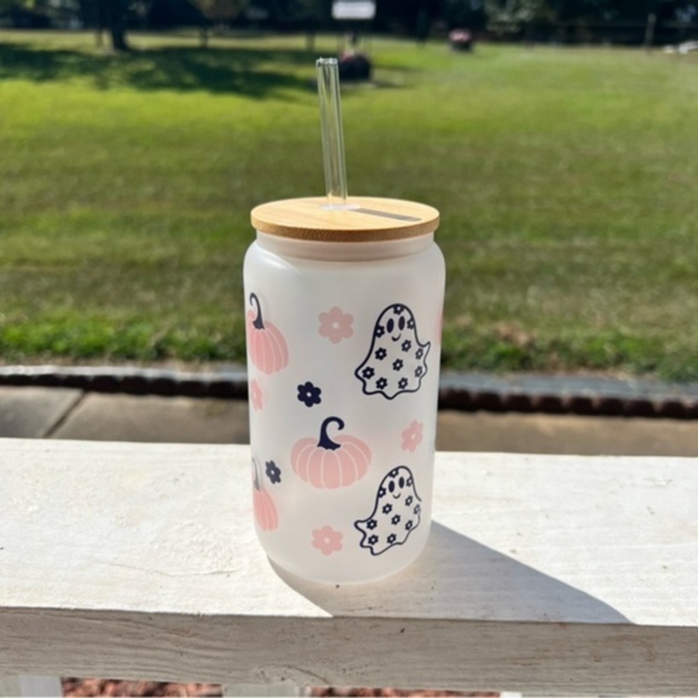 Handmade Cute Halloween 16oz Frosted Glass Cup